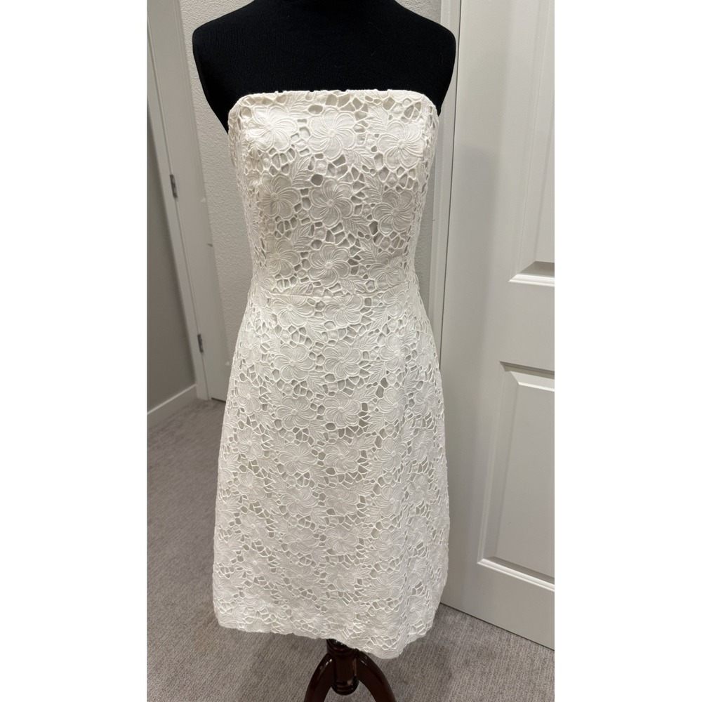 Lilly Pulitzer White Eyelet Strapless Cotton Dress Fit & Flare 6 Resort Wedding